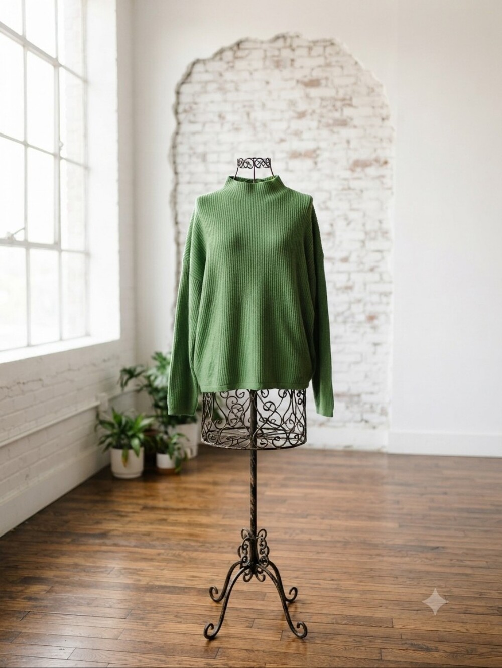 Women's Olive Green Ribbed Mock-Neck Sweater Top